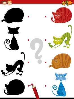 Cartoon Illustration of Educational Shadow Task for Children with Cats Animal Characters