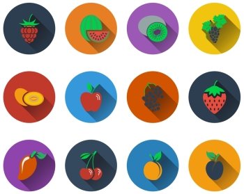 Set of fruit icons in flat design. EPS 10 vector illustration with transparency.