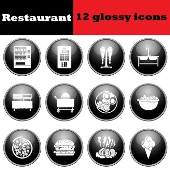 Set of glossy restaurant icons. EPS 10 vector illustration.