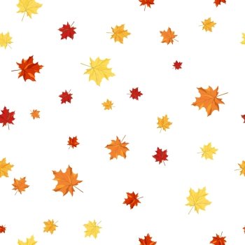 Autumn  Seamless Pattern  With Falling  Maple Leaves on White Background. Elegant Design With  Ideal Balanced Colors. Ideal for Fall Season Designs. Vector Illustration.