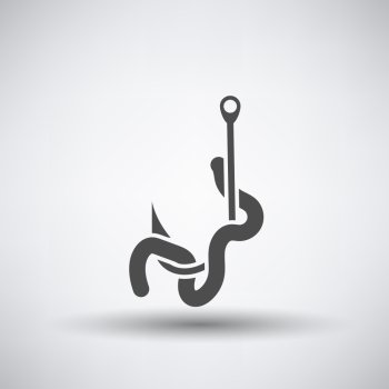 Fishing icon with worm on hook over gray background. Vector illustration.