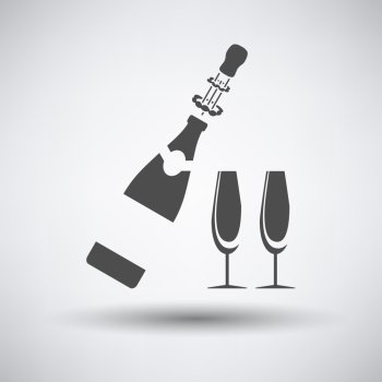 Party champagne and glass icon on gray background with round shadow. Vector illustration.