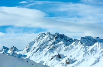 Morning winter Silvretta Alps landscape. Ski resort l, Tyrol, Austria.