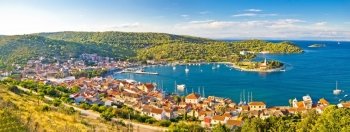 Town of Vis panorama from hill panoramic view, Dalmatia, Croatia