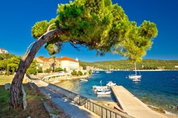 Island of Vis seafront walkway view, Dalmatia, Croatia