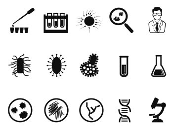 isolated black microbiology icon set on white background
