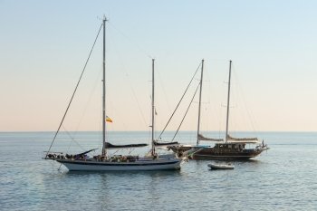Boats anchored in the small port of Marciana, Elba Island, Italy