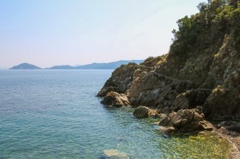 The coast of the Tyrrhenian Sea, Marciana Marina on Elba Island, Italy