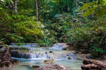 Tropical waterfall.  Deep forest Waterfall.  waterfall in the forest