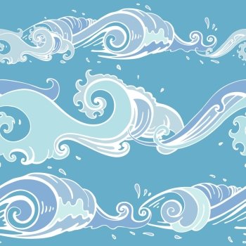 Sea waves. Seamless background. Sea waves. Hand drawn Seamless vector pattern Sea background.