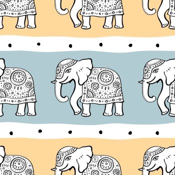 Elephants. Seamless pattern.. Elephants. Ethnic seamless background Hand drawn Vector pattern