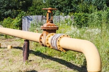 country gasification - gas main in village in summer day