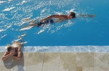 High angle view of a couple in a swimming pool