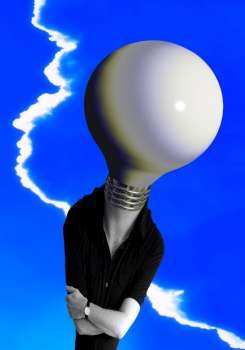 person with a bulb for a head