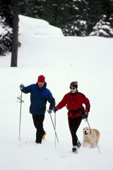 Couple and Dog Cross-Country Skiing