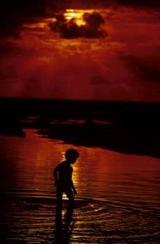Child by the Ocean at Sunset