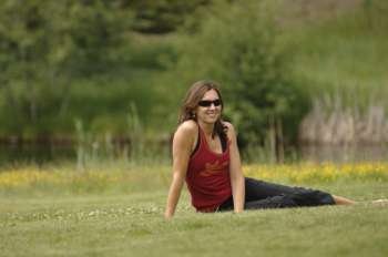 Caucasian woman standing on the grass