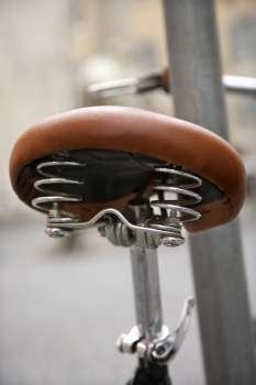 Close-up of bike seat in Rome, Italy.