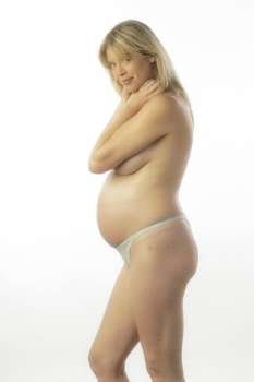 A nude image of a young pregnant mother.