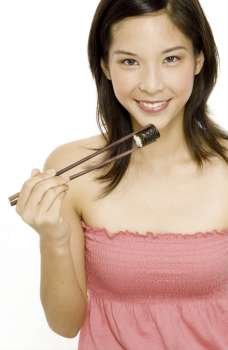 Pretty Girl Eating Japanese Food