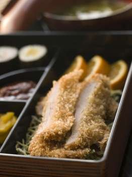 Tonkatsu Plated with Rice Miso Soup and Pickles