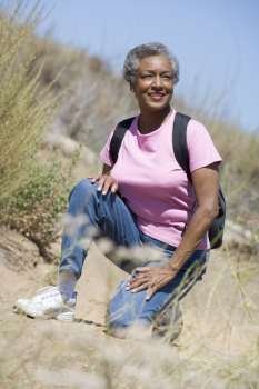 Senior woman on a walking trail