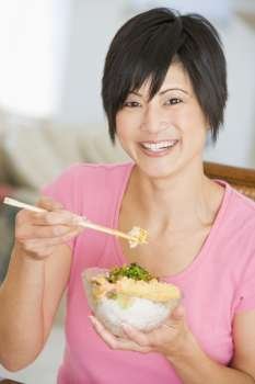 Women Eating meal,mealtime With Chopsticks 