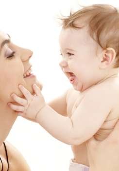 picture of happy mother with baby boy over white 
