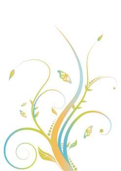 Abstract floral design with flowing line in subtle rainbow colors 