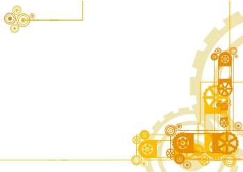 Vector illustration of a modern industrial clockwork pattern background in yellow and orange with sample logo in the corner.