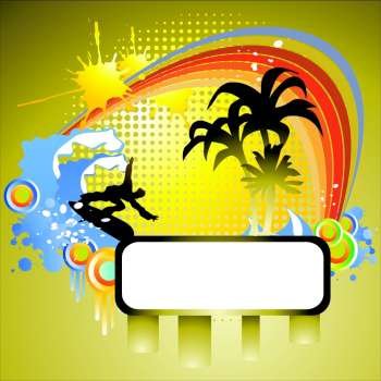 Tropical background and frame, hand drawn vector illustration
