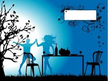 Tree silhouette, romantic dinner, couple