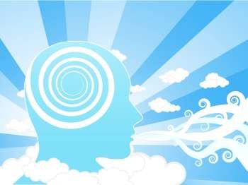 Vector illustration of a creative mind blowing winds in the sky. Education concept.