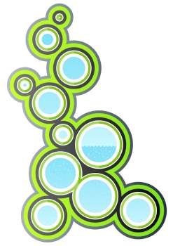Vector illustration of a funky retro design element with circle art filled with water and bubbles.