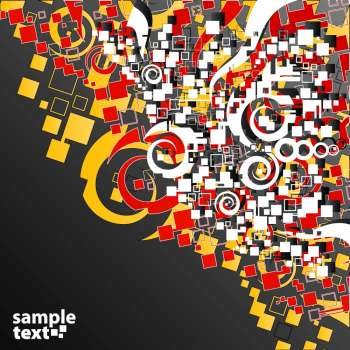 Vector illustration of a funky retro circles, squares and swirls cute design corner background.