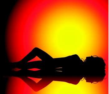 Silhouette of girl sunbathin on beautiful hot background