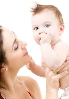 picture of happy mother with baby over white 