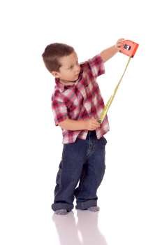 Cute little boy with a measuring tape 
