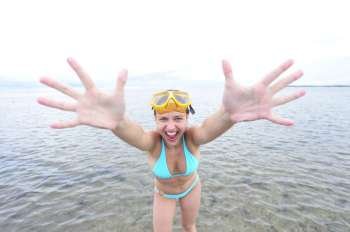 Woman crazy about snorkeling 