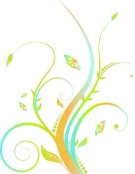 Abstract floral design with flowing line in subtle rainbow colors