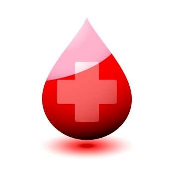 Blood droplet icon with medical cross and drop shadow