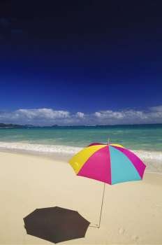 High angle view of a beach umbrella on the beach, Hawaii, USA