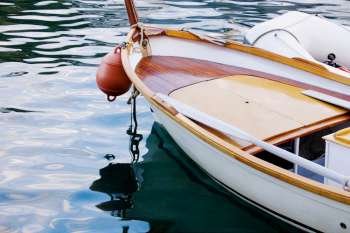 Boat moored in the sea, Italian Riviera, Portofino, Genoa, Liguria, Italy