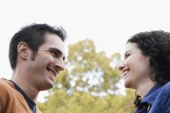 Low angle view of a couple smiling