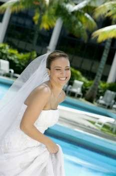Side profile of a bride smiling