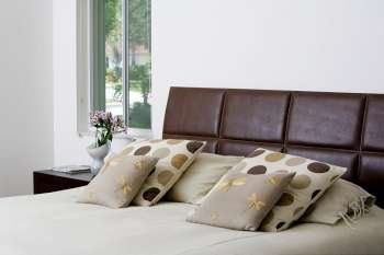 Cushions and pillows on the bed