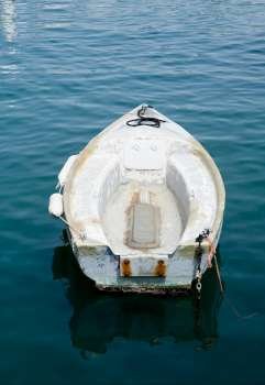 Boat moored in the sea, Italian Riviera, Mar Ligure, Santa Margherita Ligure, Genoa, Liguria, Italy