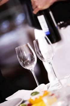 Close-up of two empty wineglasses