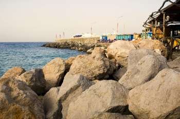 Rocks on the beach, Marine Piccola Beach, Capri, Campania, Italy