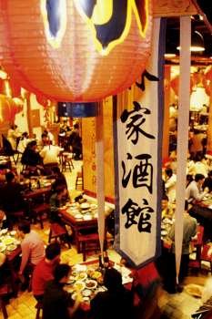 High angle view of a group of people in a restaurant, Nanjing, Jiangsu Province, China